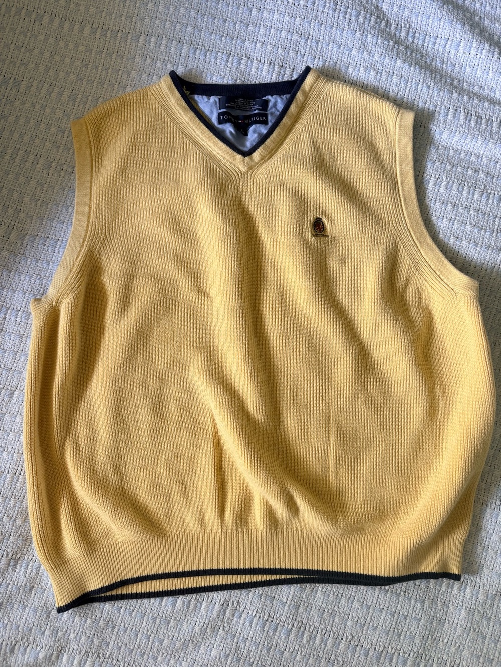 Vintage Tommy Hilfiger Men's Butter Yellow V-Neck Sweater Vest